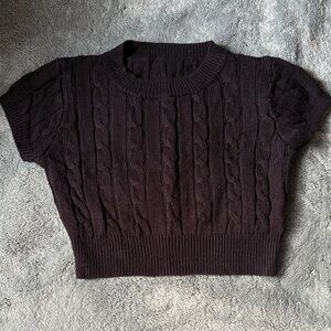 SHEIN Black Cable Knit Short Sleeve crop top